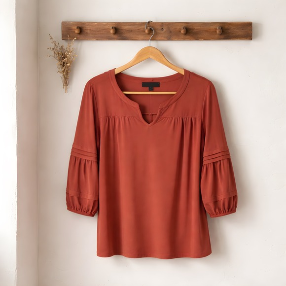 Corvia Tops - Corvia Blouse Women XL Mauve Excellent Pintuck Lantern Sleeve Split Neck